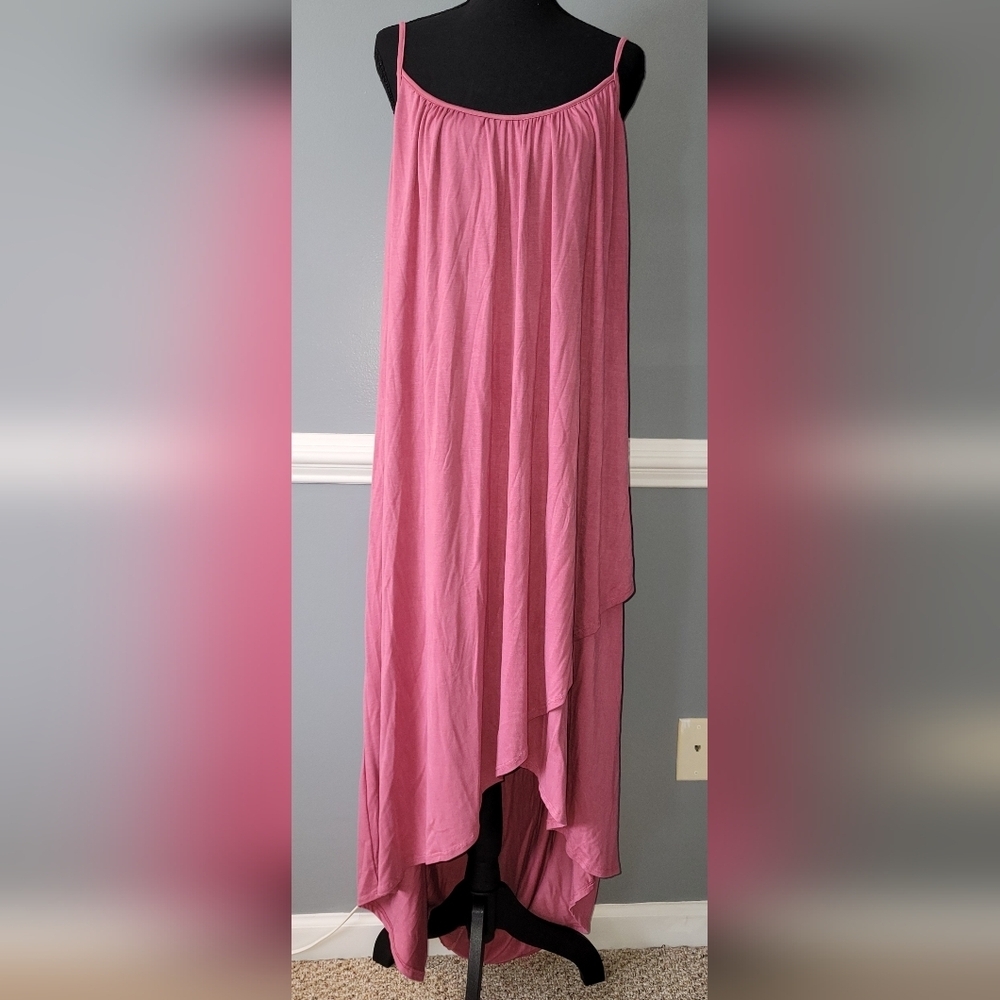 entro Dusty Rose Layered Spaghetti Strap Maxi Dress